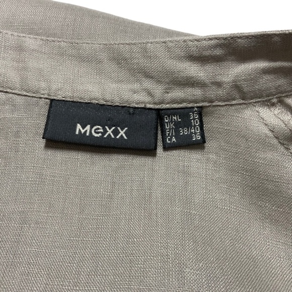 MEXX 100% Linen Beige/Grey Short Sleeve Popover Top Split Vee Neckline US Sz 6 - Picture 5 of 11